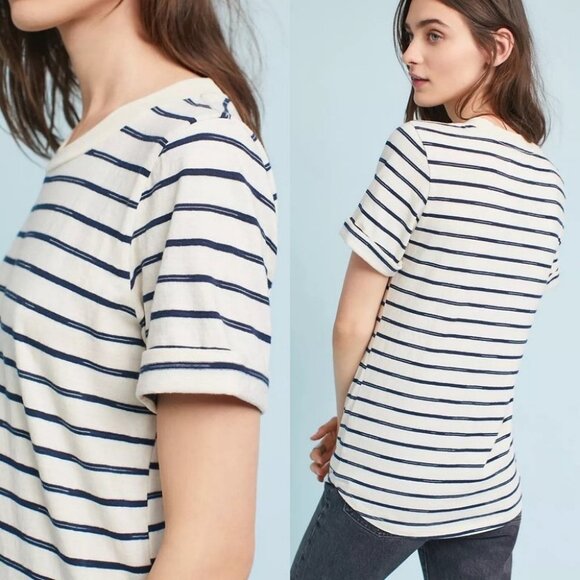 Anthropologie La Vie En Rose Graphic Tee Striped Sol Angeles‎ Size XS Boho Top - Picture 2 of 10